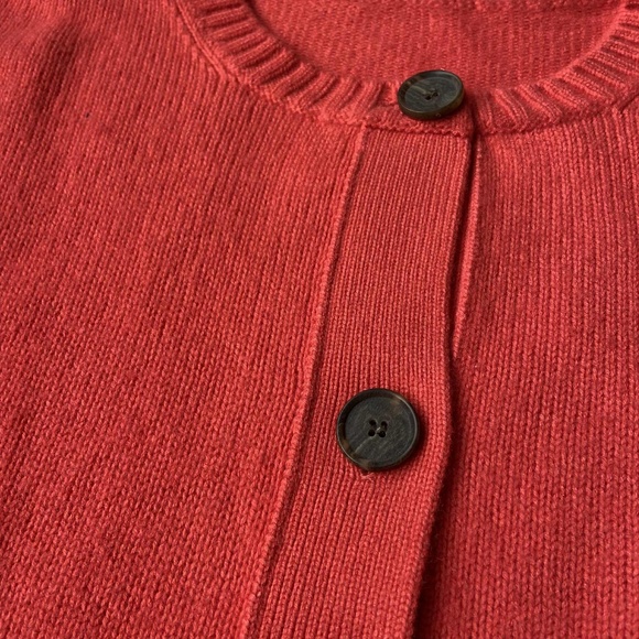 CORAL RED WOOL KNIT CARDIGAN BUTTON UP SWEATER COTTAGECORE COASTAL ACADEMIC - Picture 5 of 7